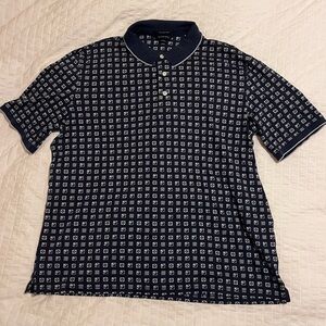Lands' End Navy and White Patterned Men's Polo Beach Golf Casual